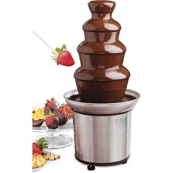 4 Tier Electric Chocolate Fondue Fountain Machine for Parties - Melts Cheese, Queso, Candy, and Liqueur - Dip Strawberries, Apple Wedges, Vegetables, and More - 32-Ounce - Stainless Steel