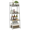 thumbnail image 1 of 4-Tier Elegant Ladder Shelf, Bathroom Storage Shelf, Ladder Bookshelf with Drawer, Freestanding Storage Shelves for Bathroom Living Room Study Office, White, 1 of 17