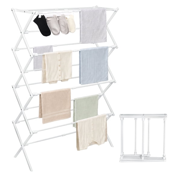 4-Tier Extendable Clothes Drying Rack, 4ft High Foldable Drying Rack for Clothes, Portable Laundry Rack for Apartment (Indoor/Outdoor), White