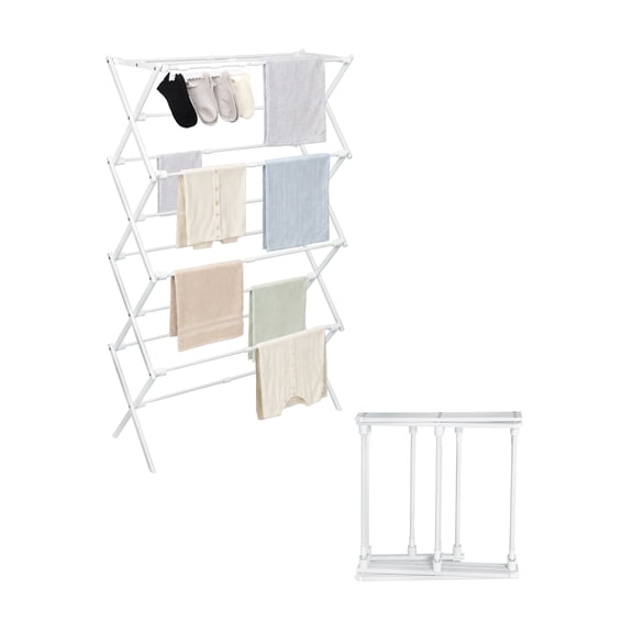 4-Tier Expandable Clothes Drying Rack, 4ft High Foldable Drying Rack for Clothes, Portable Laundry Rack for Apartment (Indoor/Outdoor), White