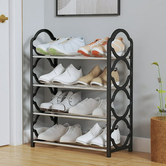 4 Tier Expandable Metal Shoe Rack for Closet, Adjustable Free Standing Shoe Organizer Storage Shelf for Front Door Entrance, Small Space, Entryway, Black