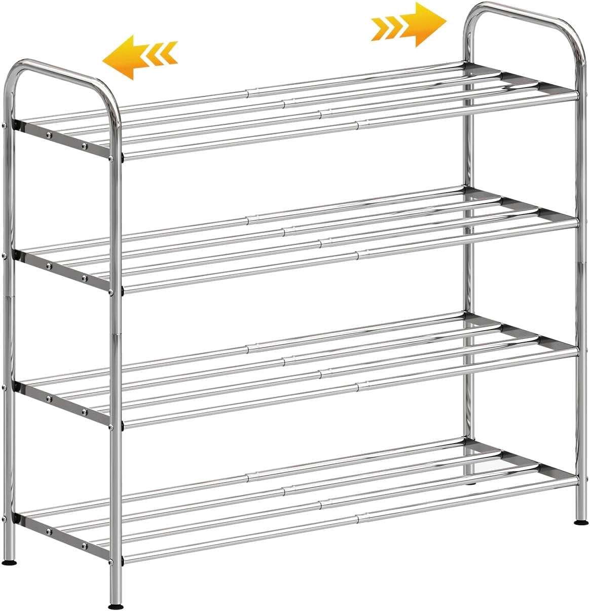 4-Tier Expandable Shoe Rack, 100% Stainless Steel, 4-Rod Extendable and ...