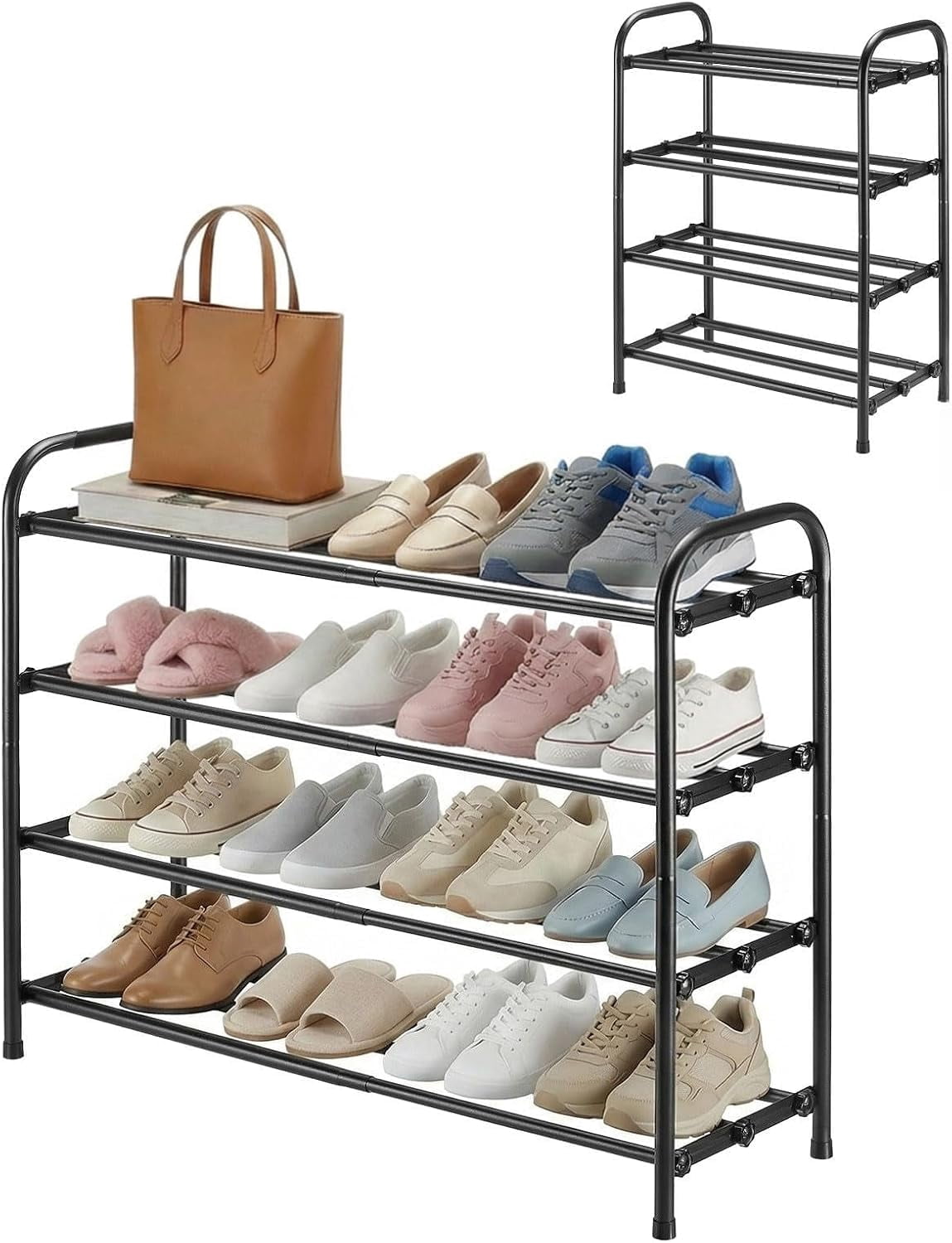 Free Standing Wardrobe Racks 4-Tier Expandable Shoe Rack, Adjustable Shoe Shelf Storage Organizer ...