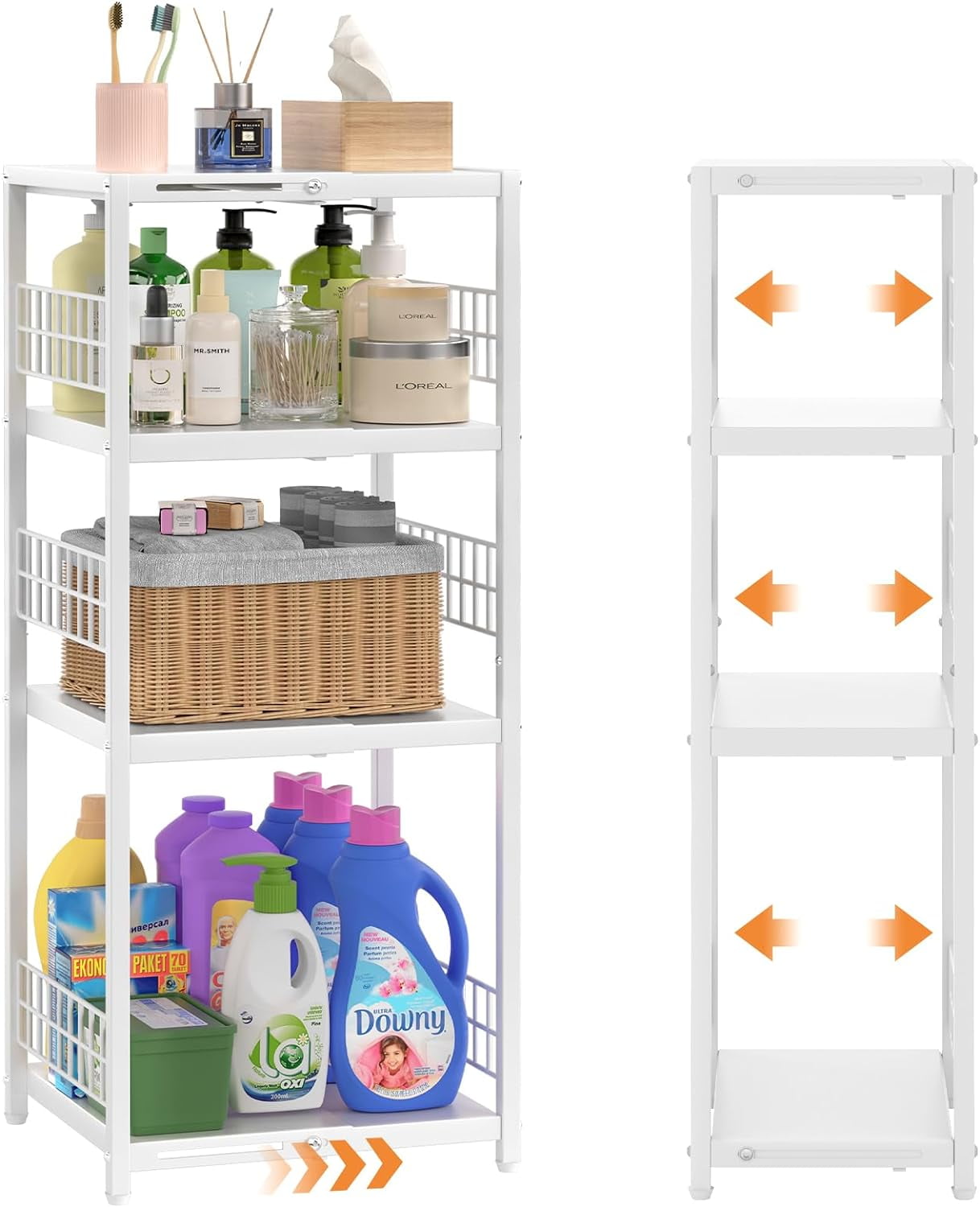 4 Tier Expandable Slim Storage Shelf, Metal Shelving Unit for Bathroom