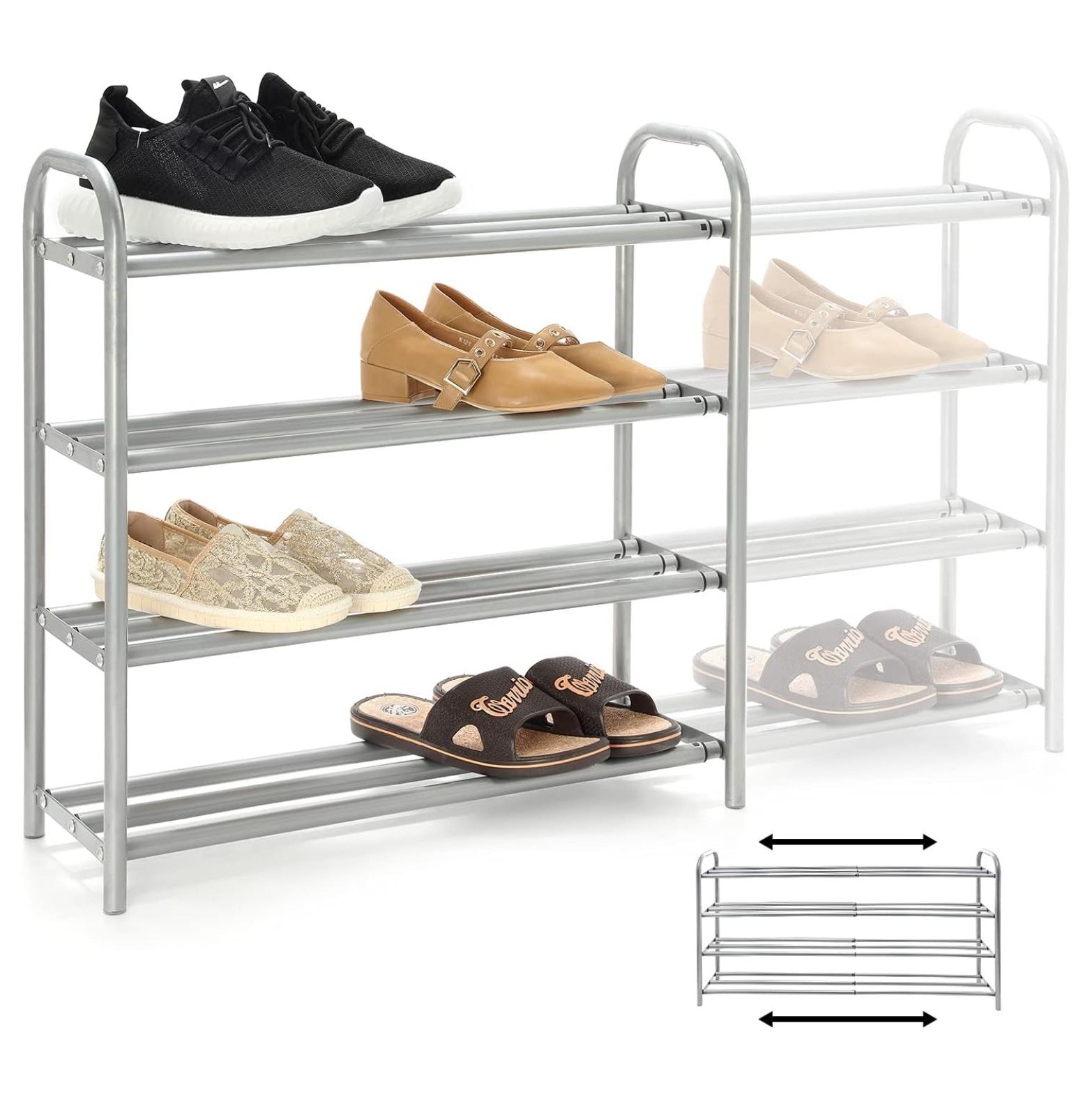 4 Tier Extendable Shoe Rack Organizer,Heavy Duty Metal Shelf Organize