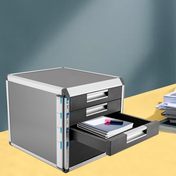 4-Tier File Storage Cabinet, 12.4x13.8-inch Grey & Silver Aluminum Alloy Design with Lock, 4 Drawers for A4 Documents, Office Supplies, and Home Organization