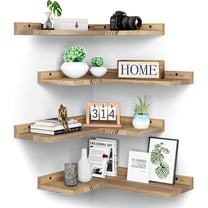 4 Tier Floating Corner Shelves Set of 4, Rustic Pine Wood Floating Corner Wall Shelf for Wall Décor Storage, L Shaped Corner Shelf Wall Mount for Bedroom,Living Room,Bathroom,Kitchen,Carbonized Black