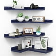 thumbnail image 1 of 4 Tier Floating Shelves - Navy Blue Set of 4, Rustic Pine Wooden L Shaped Corner Wall Shelf for Wall Decor Storage, Bedroom, Living Room, Bathroom, Kitchen, 1 of 11