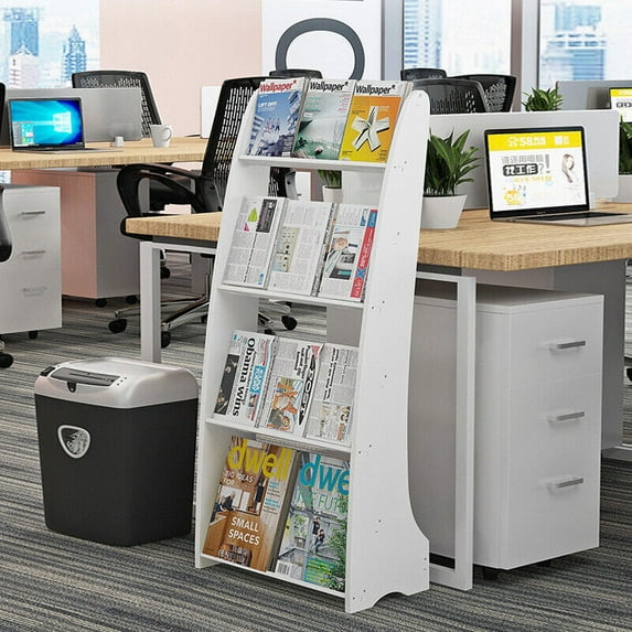 4 Tier Floor Standing Bookshelf Cabinet Magazine Holder Brochures Display Stand Storage Rack