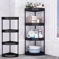 thumbnail image 1 of 4 Tier Floor Standing Corner Shower Caddy Organizer Shelf , Bathroom Shelves Stand Rack, 4-Tier Corner Shelving Unit, Waterproof and Rust Proof Plastic Standing Clothes Rack Shoes Shelf Organizer, 1 of 6