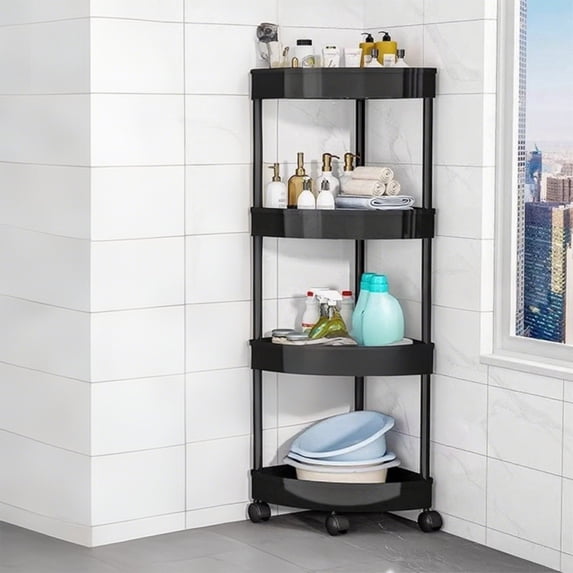 4 Tier Floor Standing Corner Shower Caddy Organizer Shelf, Multifunctional Storage Organizer with Plastic Shelf, for Kitchen,Bathroom,Living Room,Office