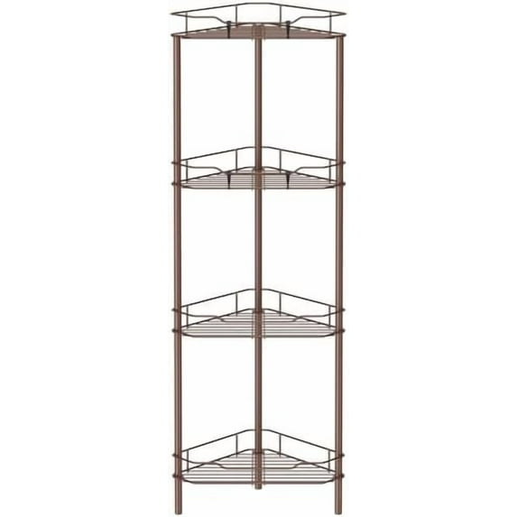 4 Tier Floor Standing Corner Shower Caddy Organizer Shelf with Hooks, Bathroom Shelves Stand Rack, Coffee