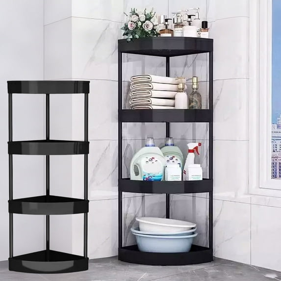 4 Tier Floor Standing Corner Shower Caddy Organizer Shelf with Hooks, Bathroom Shelves Stand Rack