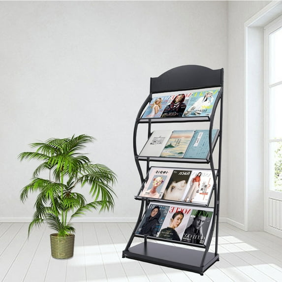 4 Tier Floor Standing Magazine Rack Brochure Display Stand Grid Newspaper Storage Shelf