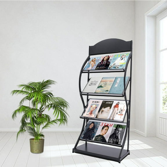 4 Tier Floor Standing Magazine Rack Brochure Display Stand Grid Newspaper Storage Shelf