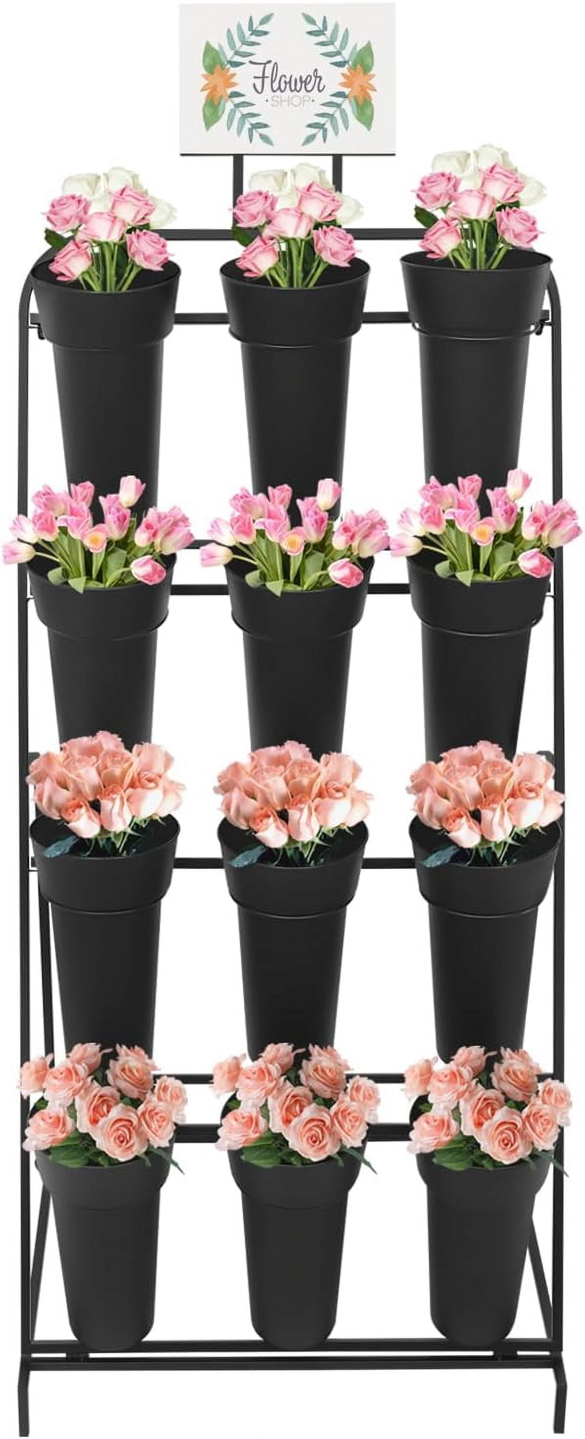 4 Tier Flower Bar Cart Plant Shelf Rack with 2 Wheels, Flower Display ...