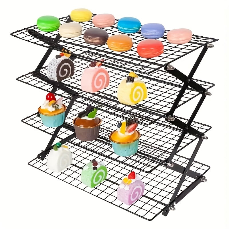 4-Tier Foldable Cooling Rack, Adjustable 4-Setting Collapsible Wire ...