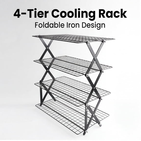 4-Tier Foldable Cooling Rack, Metal Wire Baking Rack for Cookies, Bread, Cake & Pastries, Collapsible Kitchen Counter Drying Rack