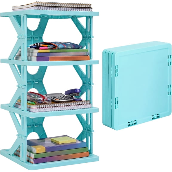 4 Tier Foldable Locker Organizer Shelf Foldable Storage Shelves Locker for School, Office, Gym Lockers, Dorm Room, Multi-Layer Shoe Gear Tower, Heavy-Duty No-Tool Portable Shelf (Blue)