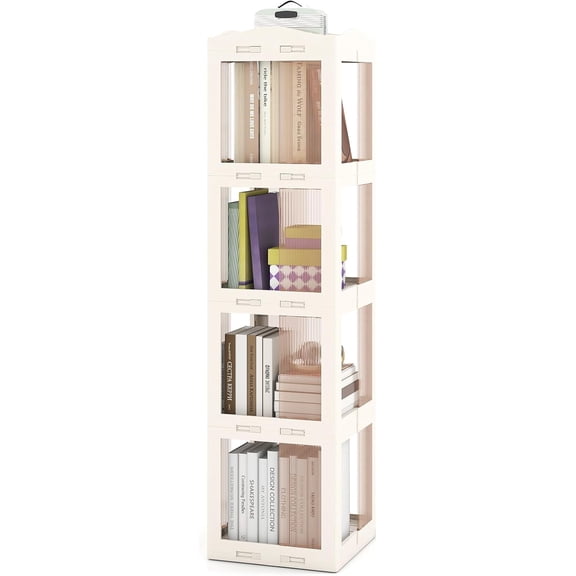 4-Tier Foldable Rotating Bookshelf with Swivel Base, 360 Revolving Corner Display Shelf