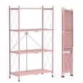 thumbnail image 1 of 4 Tier Foldable Shelf with Wheels, Portable Carbon Steel No Assembly Organizer, Collapsible Rolling Standing Utility Rack for Kitchen Pantry, Pink, 1 of 5