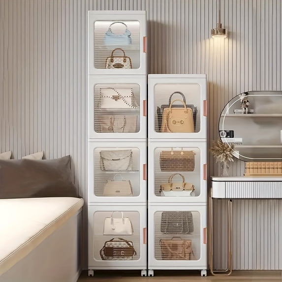 4-Tier Foldable Shoe Rack Organizer: Clear Plastic Stackable Boxes with ...