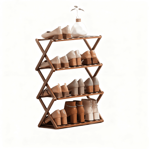 HDUTNGISN 4 Tier Foldable Bamboo Shoe Rack,Tool Free Setup Shoe Organizer, 20x10x22in Entryway Storage,Tawney