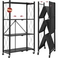 thumbnail image 1 of 4 Tier Foldable Space-Saving Shelves featuring Wheels, Spacious Capacity Shelving Unit, Freestanding Metal Wire Shelf Rack, No Assembly Space-Saving Rack Rack for Garage Kitchen, Basement,, 1 of 10
