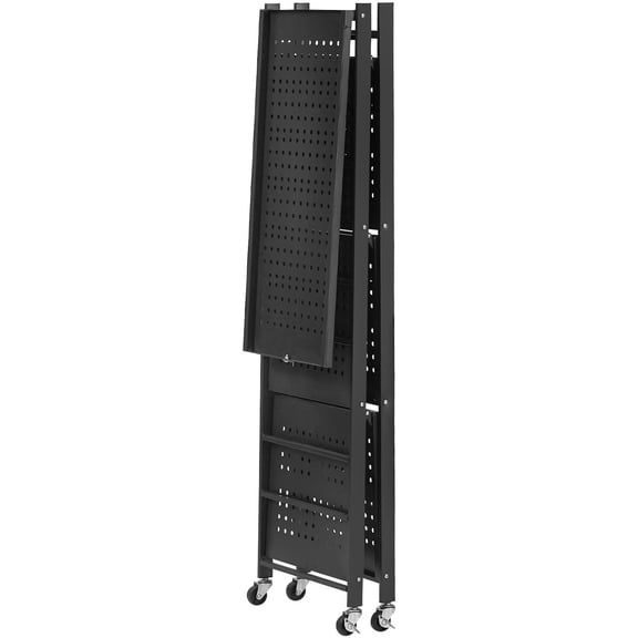 4-Tier Foldable Shelf 26x13x46" Rolling Metal Rack w/ Wheels & Hooks