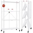 thumbnail image 1 of 4 Tier Foldable Storage Shelves with Wheels, Large Capacity Shelving Unit, Freestanding Metal Wire Shelf Rack, No Assembly Organizer Rack for Garage Kitchen, Basement, Pantry(White), 1 of 8