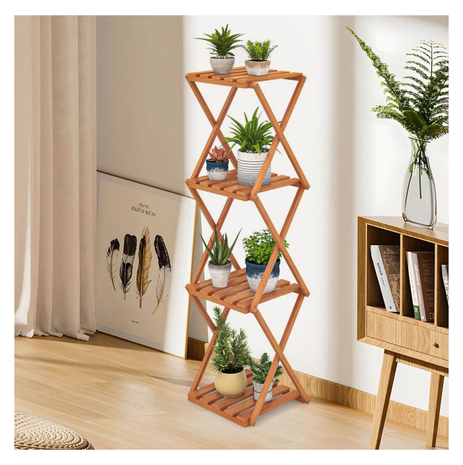 Shoe Stack Rack Flower 4-Tier Folding Plant Rack and Free Standing Shoe Rack Natural - Walmart.com