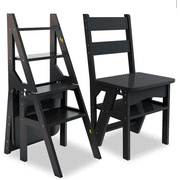 4 Tier Folding Step Ladder, 3-in-1 Wooden Folding Ladder Chair, Portable Multi-Function Step Stool, 198 lbs Capacity Indoor and Outdoor Display Rack Flower Rack,for Library,Home,Kitchen