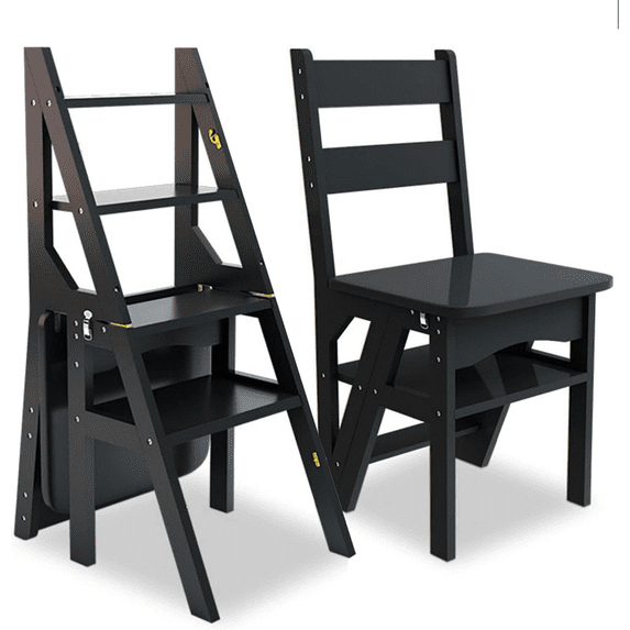 4 Tier Folding Step Ladder, 3-in-1 Wooden Folding Ladder Chair, Portable Multi-Function Step Stool, 198 lbs Capacity Indoor and Outdoor Display Rack Flower Rack,for Library,Home,Kitchen