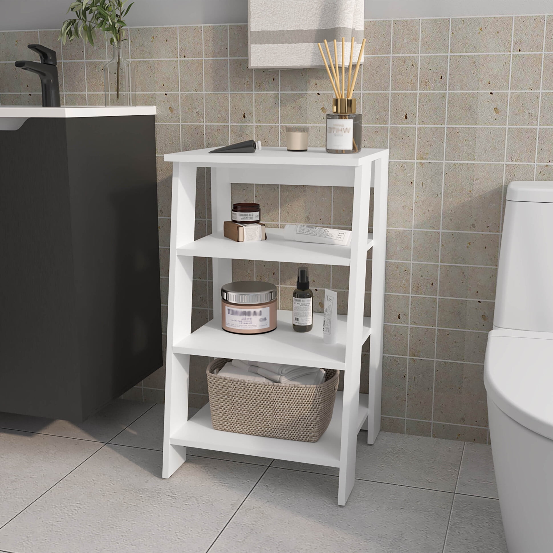 4-Tier Freestanding Bathroom Ladder Shelf with Open Storage for Small ...