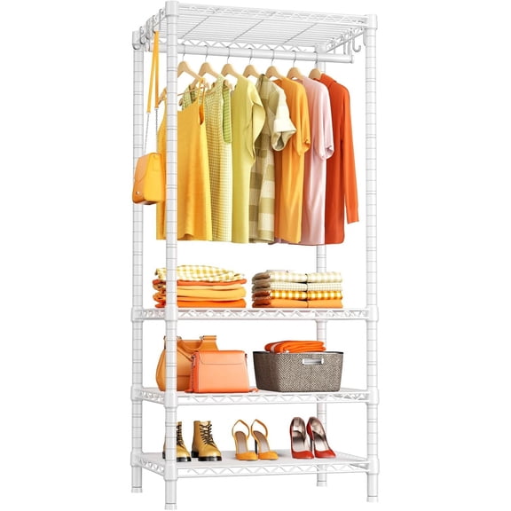 4-Tier Freestanding Clothing Garment Rack, Metal, 23.6" W x 14" D x 76.4" H, 502 lbs Capacity, White