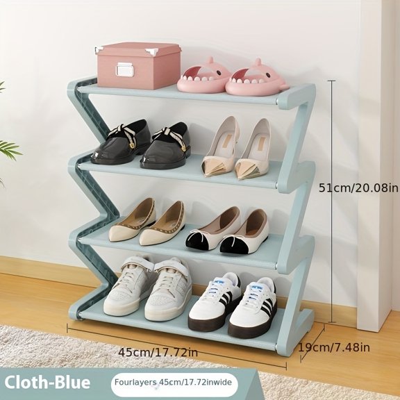 4-Tier Freestanding Shoe Rack - Z-Shaped Storage Shelf for Shoes, No-Tool Assembly, Stackable Design - Durable for Home, Dorm, Bedroom