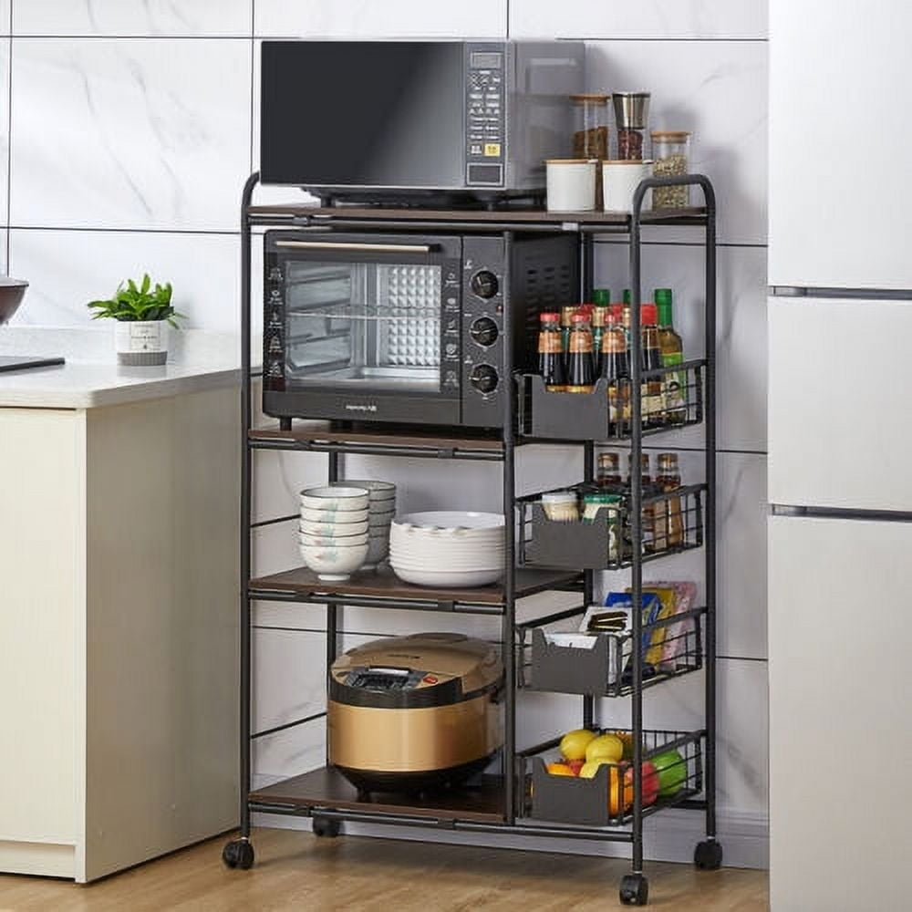 4 Tier Fruit Trolley Basket Rack Kitchen Storage Utility Cart With ...