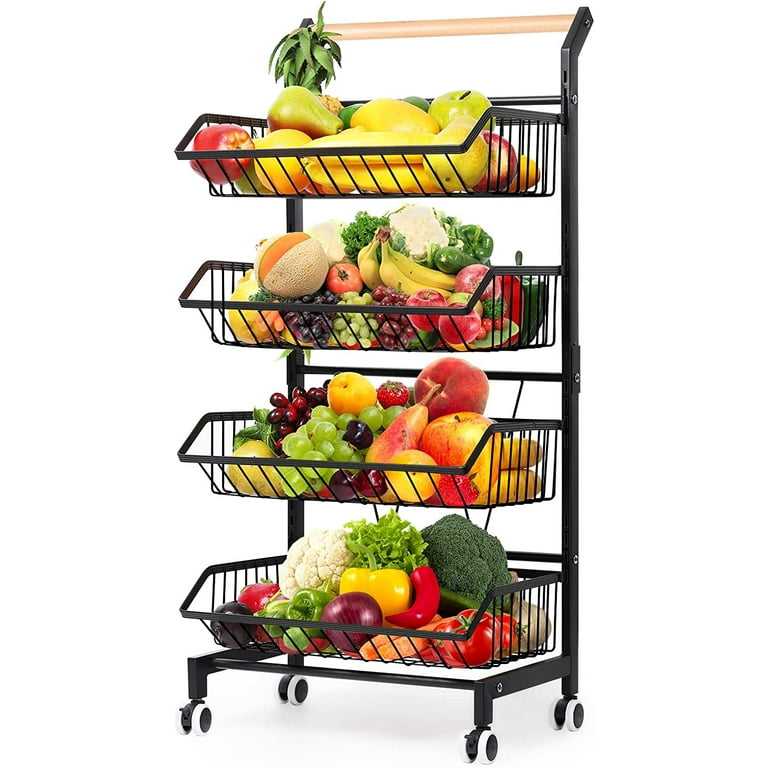Dropship 4 Tier Fruit Vegetable Basket For Kitchen, Storage Cart, Vegetable  Basket Bins, Wire Storage Organizer Utility Cart With Wheels, Medium, Black  to Sell Online at a Lower Price