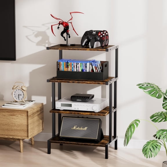 4-Tier Game Console Stand, Small AV Media Stand Game Console Organizer Perfect for Living Room, Gaming Room or Music Studio