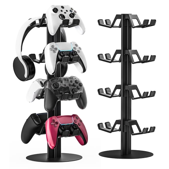 4-Tier Game Controller Holder and Headphone Stand Aluminum Alloy for Desk Compatible with X-Box, PS5, PS4, and N-Switch Headset Holder for 8 Controllers