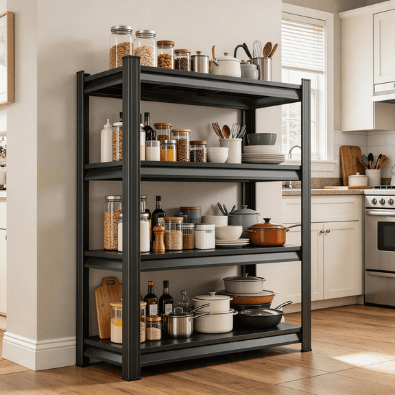 4-Tier Garage Shelving, 12"D x 14"W x 44"H Heavy Duty Storage Shelves, Adjustable Metal Shelf Unit, Utility Organizer Rack for Basement, Warehouse, Garage, Black