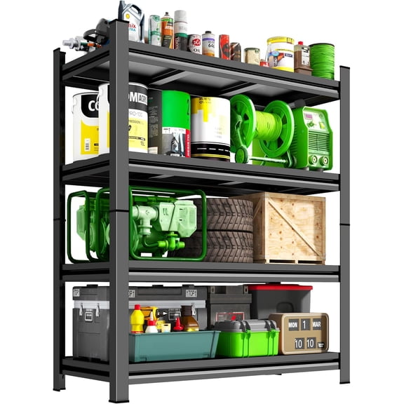 4-Tier Garage Shelving, Heavy Duty Metal Shelving Unit, Durable Scratch-Resistant Steel, Adjustable Storage Rack for Garage Storage & Basement Storage Shelves