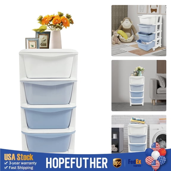 4 Tier Gradient Organizer Storage Box Blue Gradient with Wheels Pushable