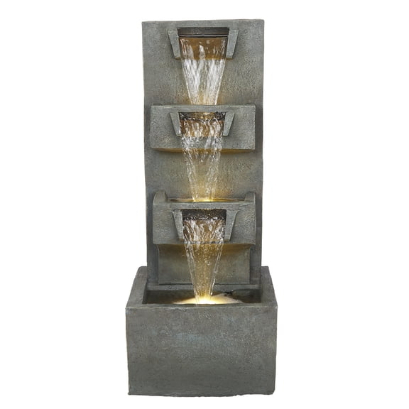 4-Tier Gray-Stoned Cascading Fountain with LED Lights
