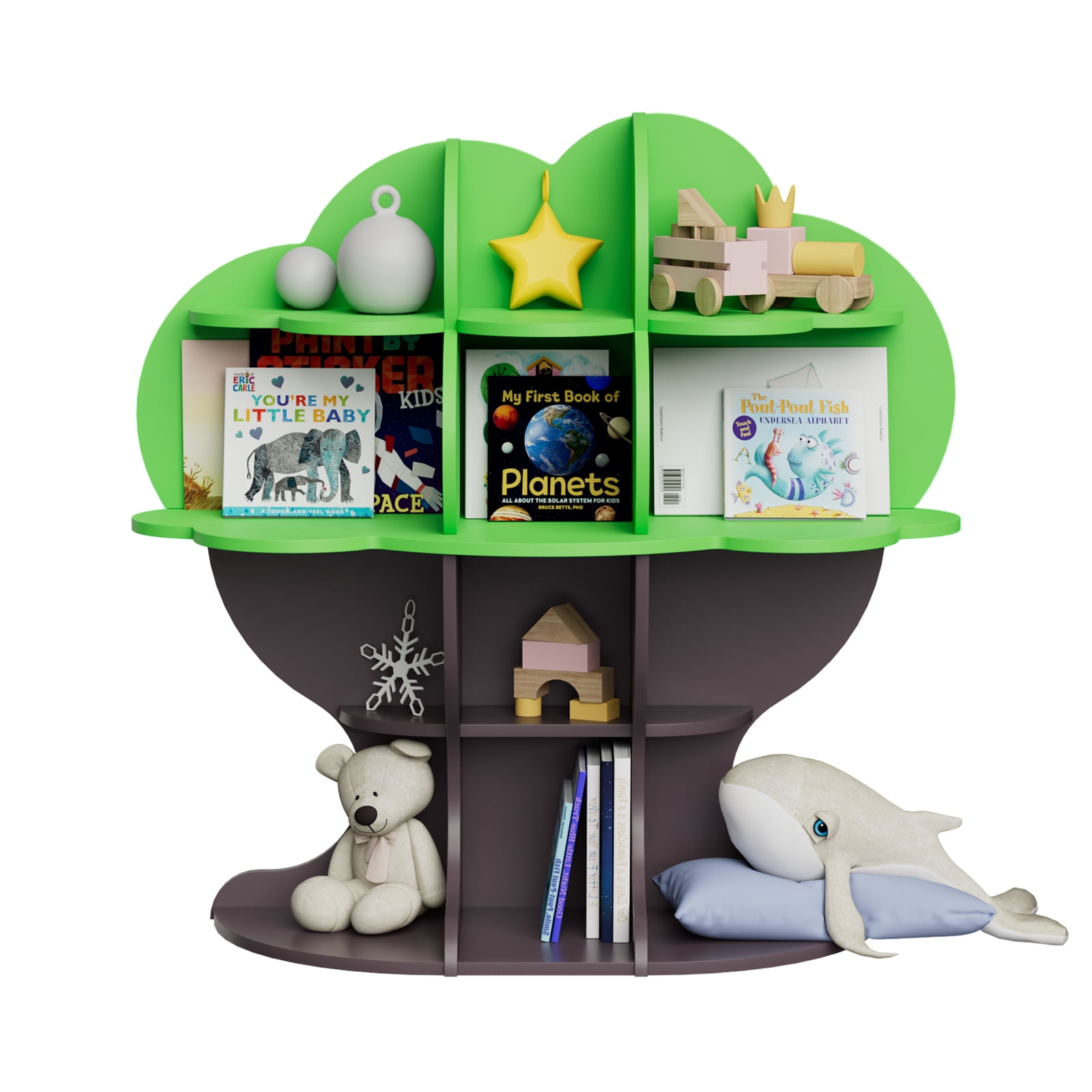 4-Tier Green Tree Kids Bookshelf – Durable Wooden Book & Toy Organizer ...