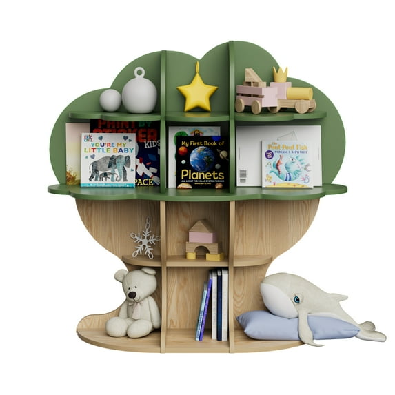 4-Tier Green Tree Kids Bookshelf – Durable Wooden Book & Toy Organizer for Nursery, Playroom, Bedroom, Classroom – Perfect Gift for Boys & Girls!