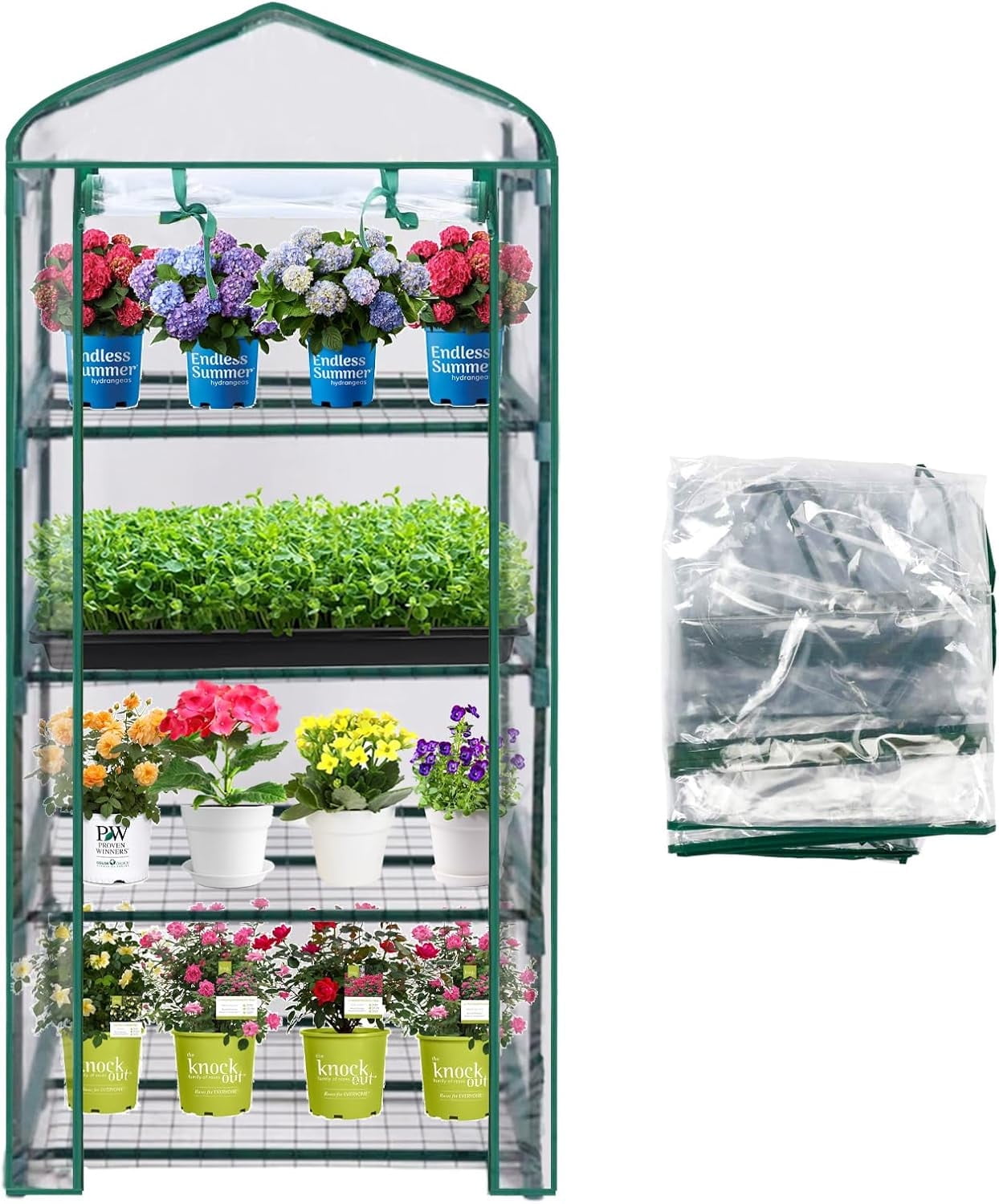 4-Tier Greenhouse Replacement Cover Clear PVC Greenhouse Replacement Cover with Roll-Up Zipper Door - 27" L x 19" W x 61" H (Cover Only)