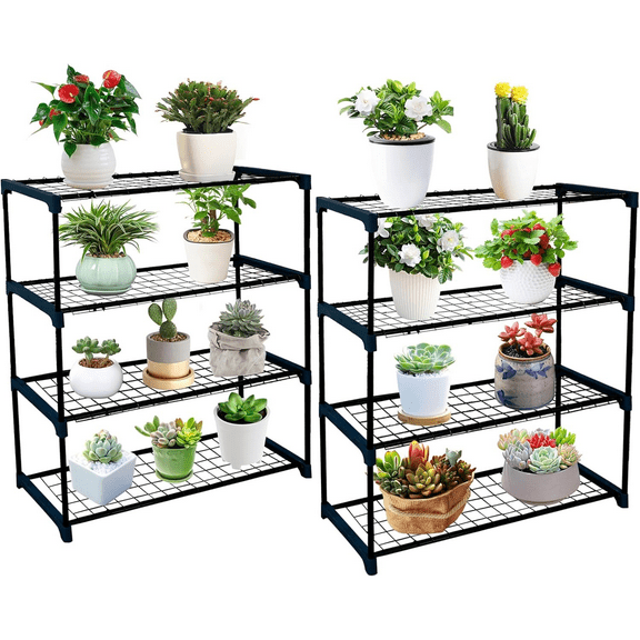 4 Tier Greenhouse Shelving Staging, Outdoor / Indoor Plant Shelves with 72lbs Weight Capacity(35"x12"x42''/42"x17"x42'')
