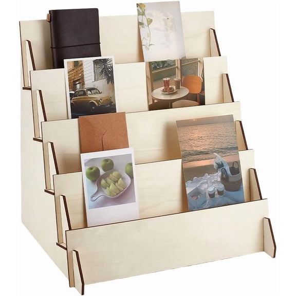 4-Tier Greeting Card Display Stand Greeting Card Organizer Display Rack Wooden Sticker Display Stand Card Organizer Display Stand for Card Stickers Jewelry Showcase 15x7.5x11 inch Old Lace 1set