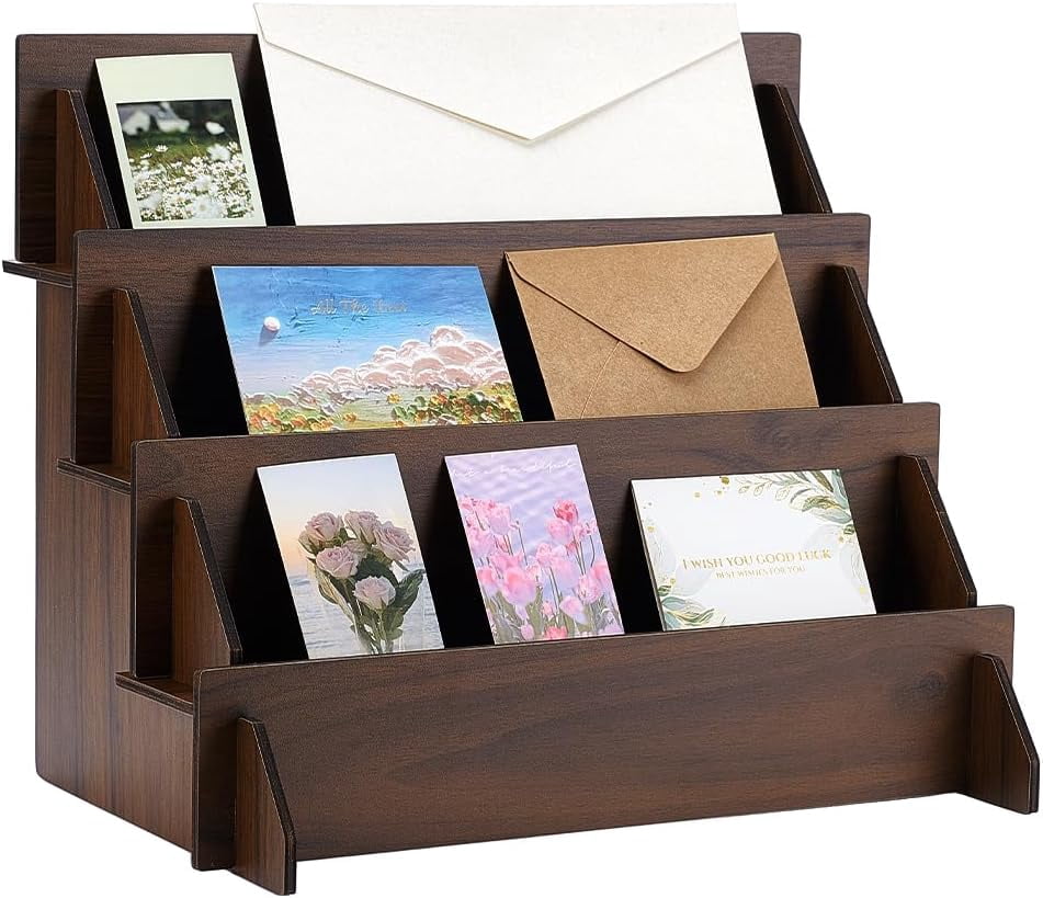 Fair Display Rack 4 Tier Greeting Card Display Stand Retail Wooden Display Riser Wood ...